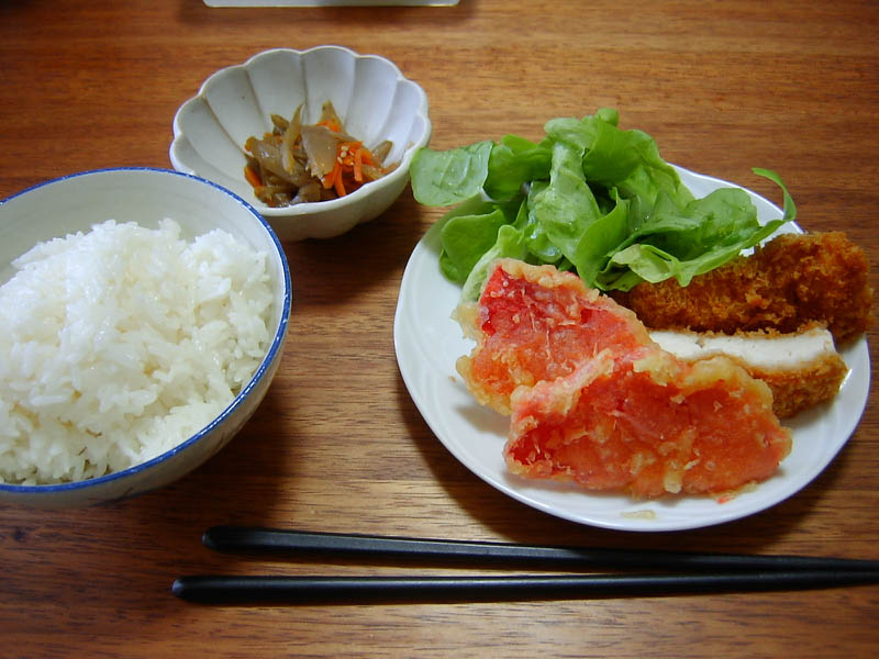 チキンカツと紅ショウガの天ぷら