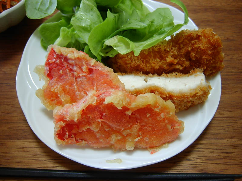チキンカツと紅ショウガの天ぷら
