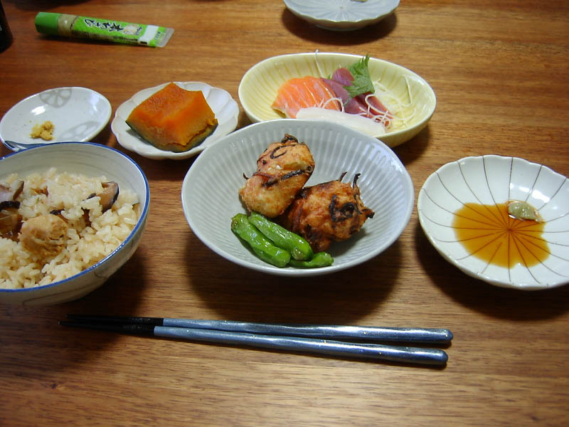鮑ご飯と手作りがんもどきとお造り