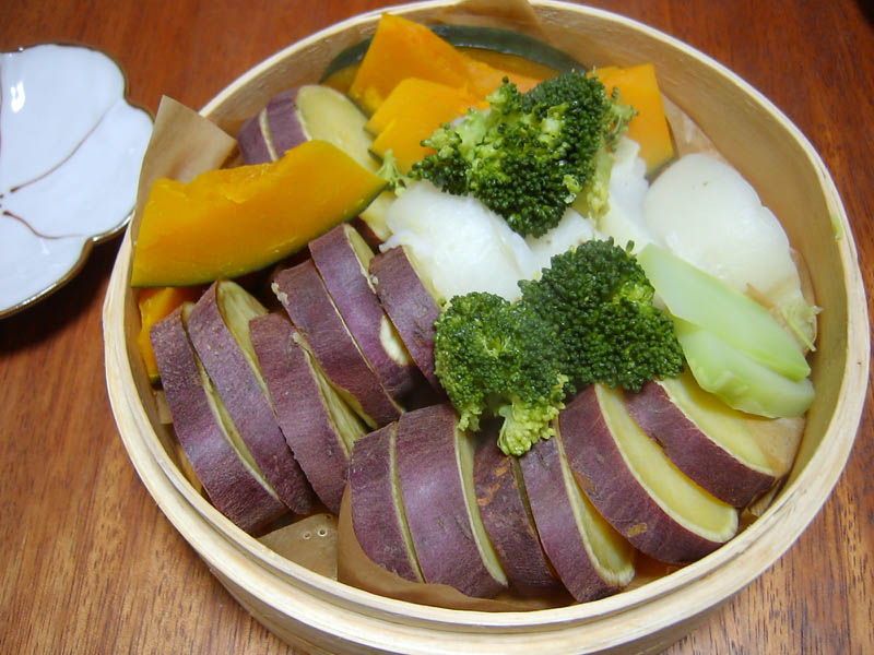 野菜の蒸篭蒸しとブリの照り焼き