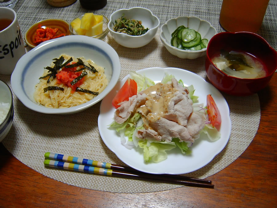 釜玉明太バターそうめんと冷しゃぶ