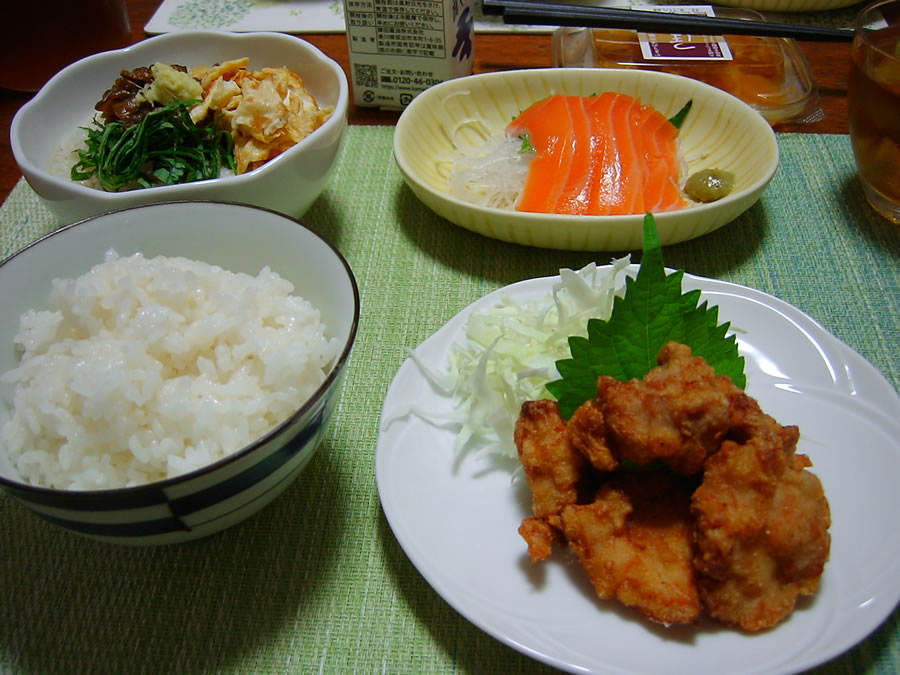 唐揚げとお造りとそうめん