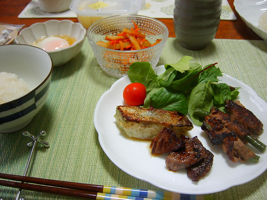 タラのムニエルとアスパラの肉巻き