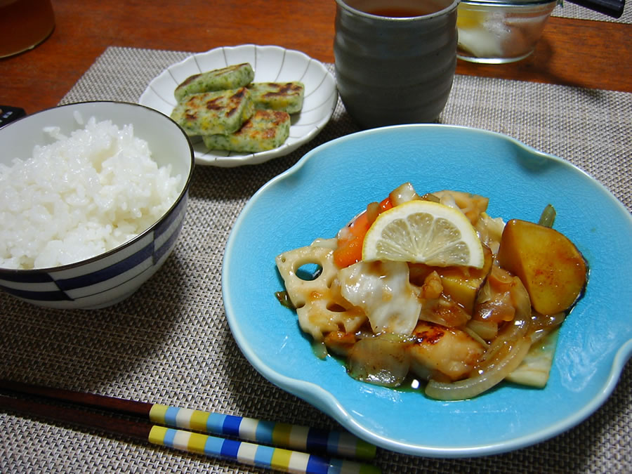 さつまいもと鶏肉のレモン炒め