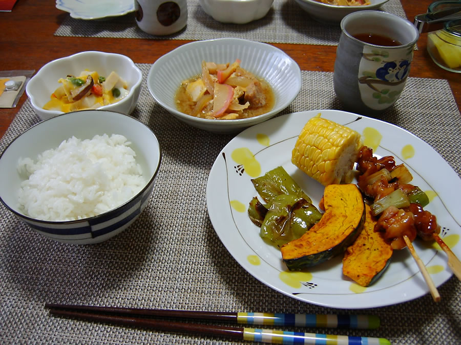 焼き野菜と焼き鳥