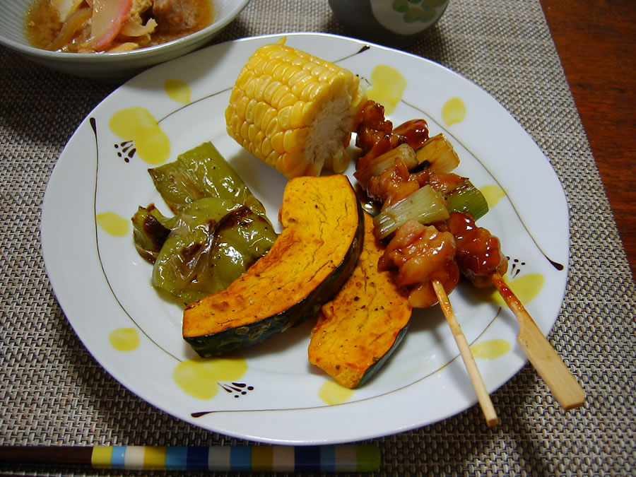 焼き野菜と焼き鳥